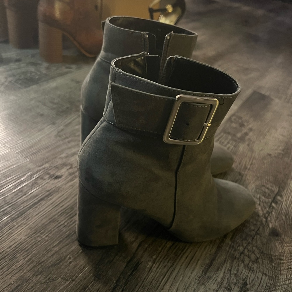 Gray heeled boots